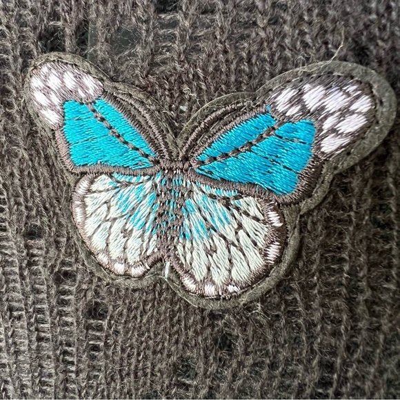 FAIRY CORE BLACK SOFT OPEN KNIT SWEATER WITH EMBROIDERED BUTTERFLY SZ MEDIUM NWT - Picture 2 of 6